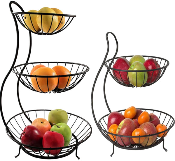 Kitchen Organizer/Fruit Basket/Vegetable Stand/Kitchen Counter Rack in Black Color - Happy Shopping