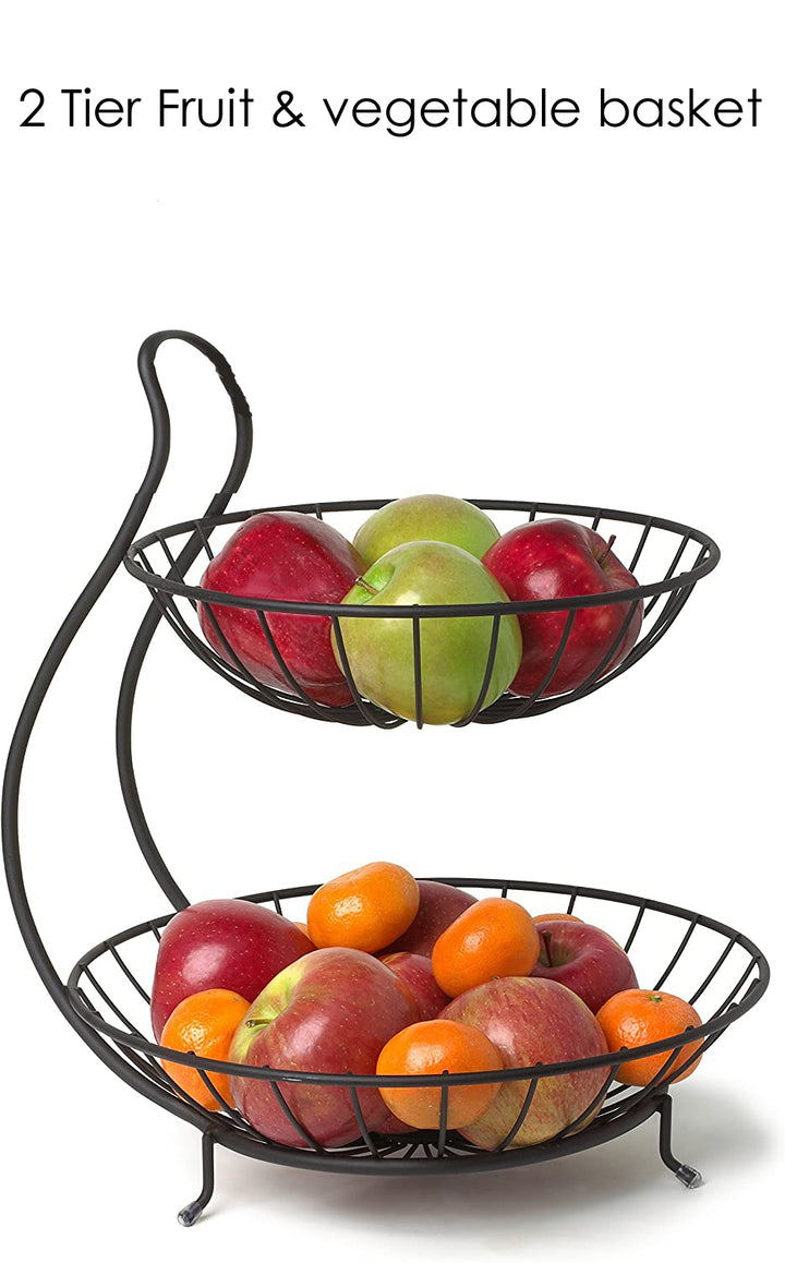 Kitchen Organizer/Fruit Basket/Vegetable Stand/Kitchen Counter Rack in Black Color - Happy Shopping