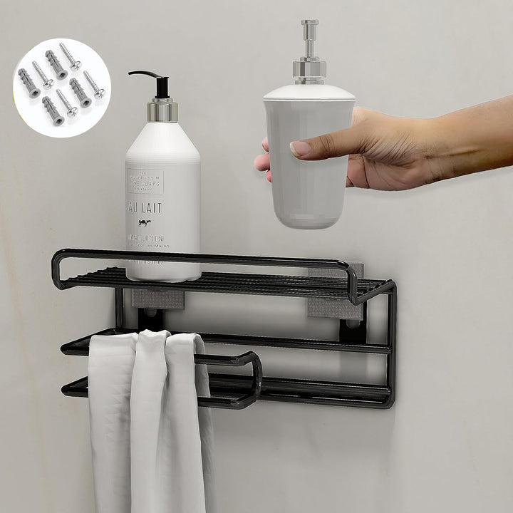 Premium Quality Bathroom Versatile Shampoo Rack with Integrated Towel and Tissue Roll Holder - Happy Shopping