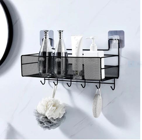 Wall shelf with hooks / Meshed wall shelf, Without Stickers