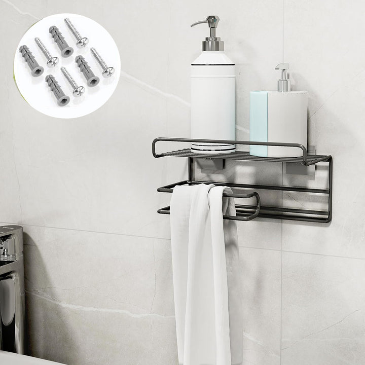 Premium Quality Bathroom Versatile Shampoo Rack with Integrated Towel and Tissue Roll Holder - Happy Shopping