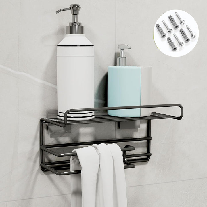 Premium Quality Bathroom Versatile Shampoo Rack with Integrated Towel and Tissue Roll Holder - Happy Shopping